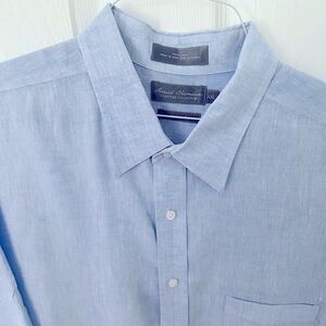 Men’s short sleeve, 100% linen, XXL blue shirt